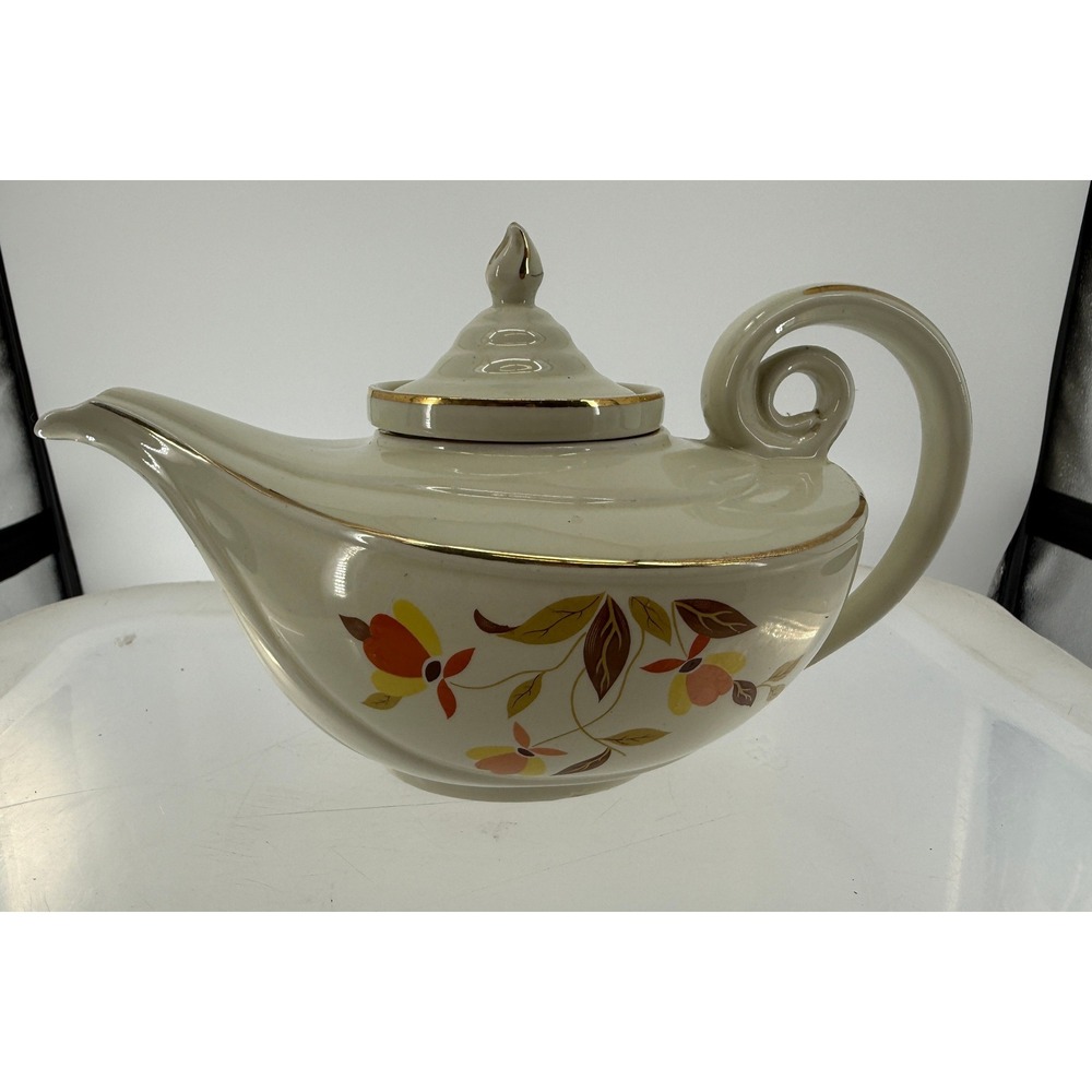 Hall Autumn Leaf Jewel Tea Aladdin Teapot w/ Infuser Gold Trim Vintage
